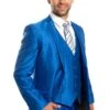 "Royal Blue Men's Sharkskin Wedding Suit - Two Button Vested Prom 2025 Fashion"