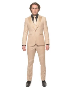 Giovanni Testi 1 Button Peak Lapel 3 Piece Tuxedo GT1PA+V-1501 Sand / Tan -Alberto Nardoni Shop RAJ 3766