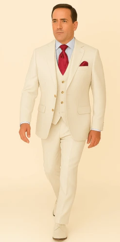 Rossi Man Slim Fit 3-Piece White Suit – Peak Lapel, Double-Breasted Vest & Flat Front Pants -Alberto Nardoni Shop ROSSI MAN SLIM FIT 3 PIECE SUIT BOND RM1750 3