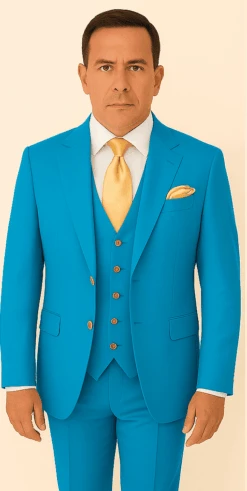 Rossi Man BOND RM1776 Slim Fit 3-Piece Suit – Tailored Turquoise Blue Suit For Formal Occasions -Alberto Nardoni Shop ROSSI MAN SLIM FIT 3 PIECE SUIT BOND RM1776