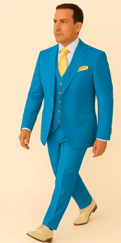 Rossi Man BOND RM1776 Slim Fit 3-Piece Suit – Tailored Turquoise Blue Suit For Formal Occasions -Alberto Nardoni Shop ROSSI MAN SLIM FIT 3 PIECE SUIT BOND RM1776 3