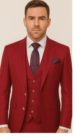 Rossi Man Bond Collection RM1777 – Premium Red Slim Fit 3-Piece Suit For Men -Alberto Nardoni Shop ROSSI MAN SLIM FIT 3 PIECE SUIT BOND RM1777