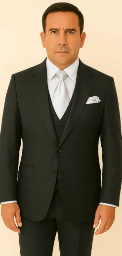 Rossi Man BOND RM1779 Slim Fit 3-Piece Black Suit – Tailored Formalwear For Men -Alberto Nardoni Shop ROSSI MAN SLIM FIT 3 PIECE SUIT BOND RM1779