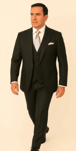 Rossi Man BOND RM1779 Slim Fit 3-Piece Black Suit – Tailored Formalwear For Men -Alberto Nardoni Shop ROSSI MAN SLIM FIT 3 PIECE SUIT BOND RM1779 3