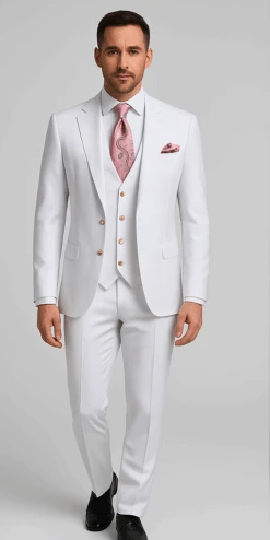 Rossi Man MAX RM1374 Slim Fit 3-Piece Suit – Elegant Solid White Formalwear For Men -Alberto Nardoni Shop ROSSI MAN SLIM FIT 3 PIECE SUIT MAX RM1374