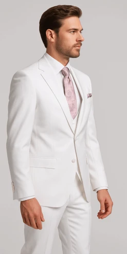 Rossi Man MAX RM1374 Slim Fit 3-Piece Suit – Elegant Solid White Formalwear For Men -Alberto Nardoni Shop ROSSI MAN SLIM FIT 3 PIECE SUIT MAX RM1374 2