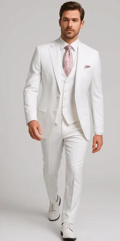 Rossi Man MAX RM1374 Slim Fit 3-Piece Suit – Elegant Solid White Formalwear For Men -Alberto Nardoni Shop ROSSI MAN SLIM FIT 3 PIECE SUIT MAX RM1374 3