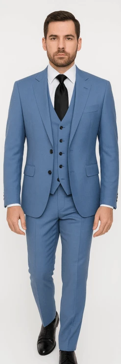 Rossi Man MAX RM1387 Slim Fit 3-Piece Suit – Stylish Solid Blue Formalwear For Men -Alberto Nardoni Shop ROSSI MAN SLIM FIT 3 PIECE SUIT MAX RM1387