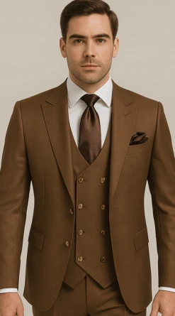 Rossi Man Max RM1392 – Slim Fit 3-Piece Men’s Suit In Solid Brown -Alberto Nardoni Shop ROSSI MAN SLIM FIT 3 PIECE SUIT MAX RM1392