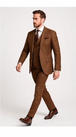 Rossi Man Max RM1392 – Slim Fit 3-Piece Men’s Suit In Solid Brown -Alberto Nardoni Shop ROSSI MAN SLIM FIT 3 PIECE SUIT MAX RM1392 3