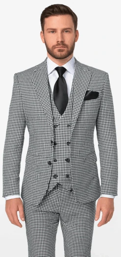 Rossi Man MAX RM1710 Slim Fit 3-Piece Suit – Modern Black And White Suit For Men -Alberto Nardoni Shop ROSSI MAN SLIM FIT 3 PIECE SUIT MAX RM1710
