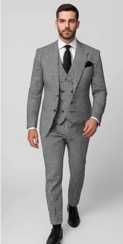 Rossi Man MAX RM1710 Slim Fit 3-Piece Suit – Modern Black And White Suit For Men -Alberto Nardoni Shop ROSSI MAN SLIM FIT 3 PIECE SUIT MAX RM1710 3