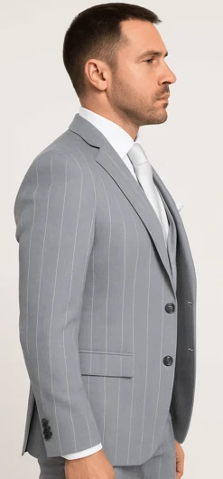 Rossi Man MAX RM1726 Slim Fit 3-Piece Suit – Elegant Grey Pinstripe Formal Suit For Men -Alberto Nardoni Shop ROSSI MAN SLIM FIT 3 PIECE SUIT MAX RM1726 2