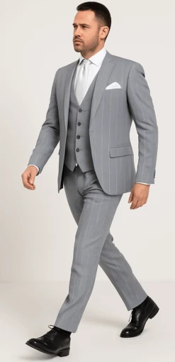 Rossi Man MAX RM1726 Slim Fit 3-Piece Suit – Elegant Grey Pinstripe Formal Suit For Men -Alberto Nardoni Shop ROSSI MAN SLIM FIT 3 PIECE SUIT MAX RM1726 3