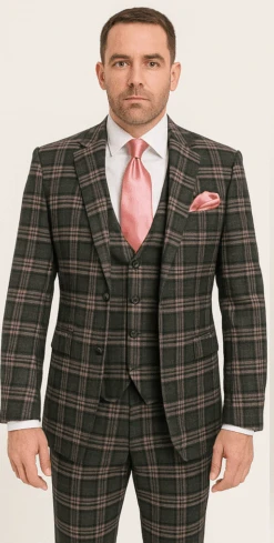 Rossi Man MAX RM1739 Slim Fit 3-Piece Suit – Stylish Black And Pink Tailored Suit For Men -Alberto Nardoni Shop ROSSI MAN SLIM FIT 3 PIECE SUIT MAX RM1739