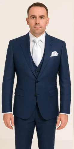 Rossi Man MAX RM1783 Slim Fit 3-Piece Suit – Modern Solid Blue Suit For Men -Alberto Nardoni Shop ROSSI MAN SLIM FIT 3 PIECE SUIT MAX RM1783