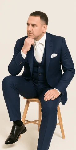 Rossi Man MAX RM1783 Slim Fit 3-Piece Suit – Modern Solid Blue Suit For Men -Alberto Nardoni Shop ROSSI MAN SLIM FIT 3 PIECE SUIT MAX RM1783 3