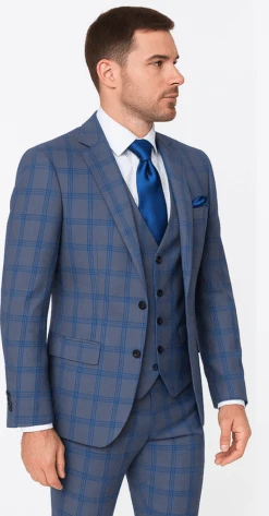 Rossi Man MAX RM1823 Slim Fit 3-Piece Blue Plaid Suit – Tailored For Weddings & Business -Alberto Nardoni Shop ROSSI MAN SLIM FIT 3 PIECE SUIT MAX RM1823 2