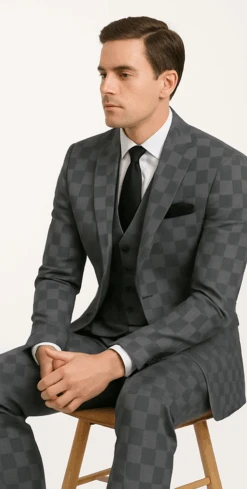 Rossi Man MAX RM1836 Slim Fit 3-Piece Grey Suit – Tailored Formal Suit For Men -Alberto Nardoni Shop ROSSI MAN SLIM FIT 3 PIECE SUIT MAX RM1836 3