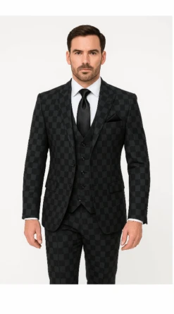 Rossi Man Max RM1837 – Men’s Slim Fit Tailored 3-Piece Suit In Black -Alberto Nardoni Shop ROSSI MAN SLIM FIT 3 PIECE SUIT MAX RM1837