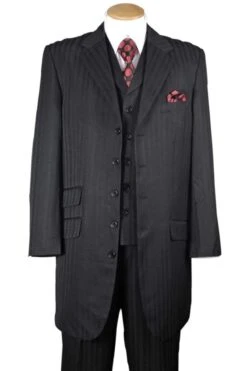 "Zoot Suit Men's Long Fashion Vested Tonal Pinstripe In Black"