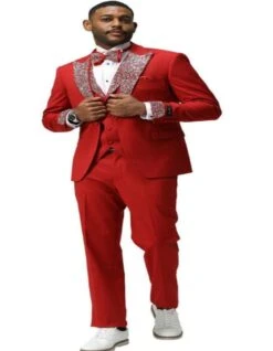 Red Prom Tuxedo - Perfect Wedding Suit Vested Rhinestone Lapelled -Alberto Nardoni Shop Red Prom Tuxedos