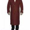 Mens Overcoat -Mens Long Wool Topcoats- Topcoat For Men-Men's Dress Coat Full Length Wool Dress Top Coat / Overcoat In Burgundy Overcoat