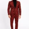 Mens Red And Black Floral Tuxedo Suit – Slim Fit 2 Piece Embroidered Outfit For Weddings, Prom, And Formal Events