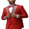 Red And Silver Prom Tuxedo - Perfect Wedding Suit Vested Rhinestone Lapelled