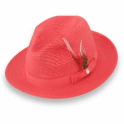 Tapa Crushable Straw Hat Fedora In Red