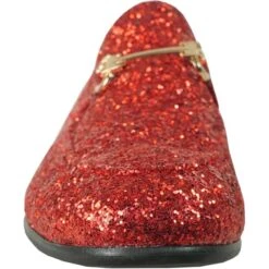 Mens Modern Glitter Sequin Prom Tuxedo Buckle Loafer In Red -Alberto Nardoni Shop Red67