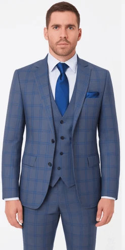 Rossi Man MAX RM1823 Slim Fit 3-Piece Blue Plaid Suit – Tailored For Weddings & Business -Alberto Nardoni Shop Rossi Man Slim Fit 3 Piece Suit Max
