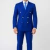 Mens Royal Blue Double-Breasted Suit With Gold Buttons – Slim Fit Formal 2-Piece Set