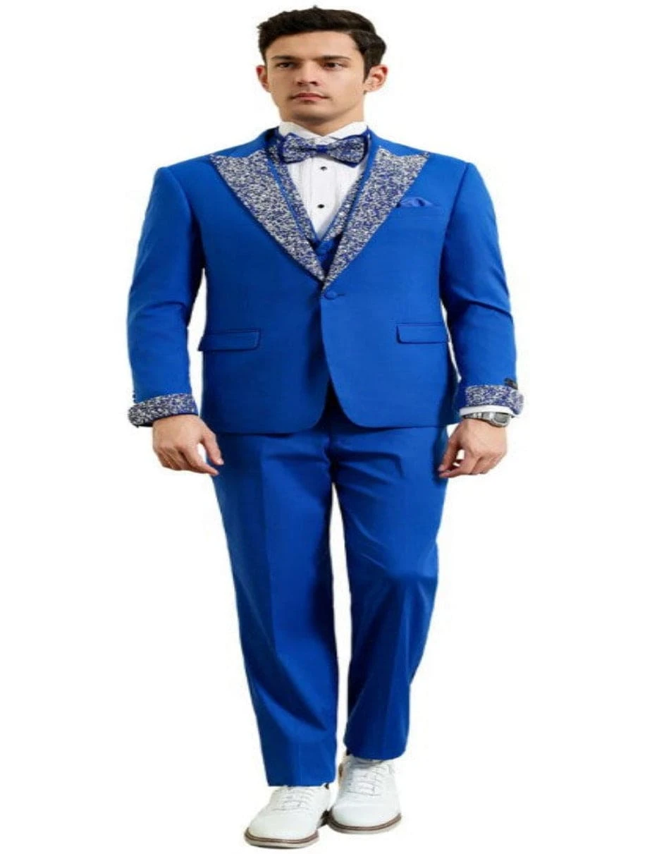 Royal Blue Prom Tuxedo - Perfect Wedding Suit Vested Rhinestone Lapelled 3 Royal Blue Prom Tuxedo - Perfect Wedding Suit Vested Rhinestone Lapelled - Image 3