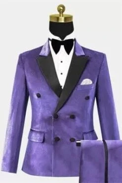 Men Light Purple DB44 Velvet Double Breasted Tuxedo