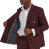 "Burgundy Men's Slim Fit Wedding Suit - Double Breasted With Gold Buttons"