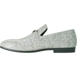 Mens Modern Glitter Sequin Prom Tuxedo Buckle Loafer In Silver Grey -Alberto Nardoni Shop SILVER GREY3