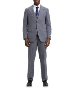 Stacy Adams - 3 Piece Suit Glen Plaid Hybrid Fit Notch Lapel In Grey With Adjustable Waistband