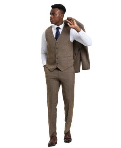 Stacy Adams - 3 Piece Suit Glen Plaid Hybrid Fit Notch Lapel In Brown With Adjustable Waistband -Alberto Nardoni Shop SM167H1 10 2