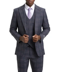 Stacy Adams - Grey 3 Piece 2 Button Plaid Peak Lapel Suit -Alberto Nardoni Shop SM170H1 11 5 79816