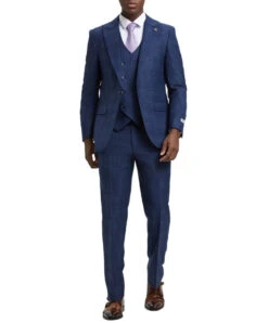 Stacy Adams - Blue 3 Piece 2 Button Plaid Peak Lapel Suit -Alberto Nardoni Shop SM170H1 12 3 31771