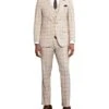 Stacy Adams - 3 Piece Windowpane Suit Hybrid Fit In Tan