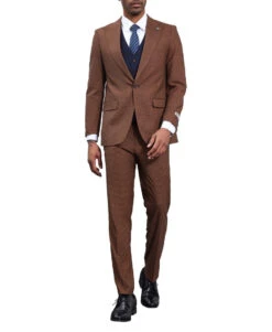Stacy Adams - 3 Piece Suit Glen Plaid Hybrid Fit Peak Lapel In Brown