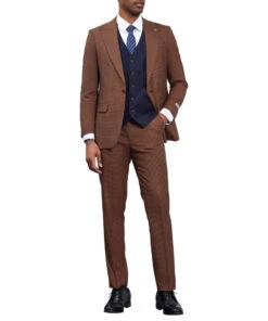 Stacy Adams - 3 Piece Suit Glen Plaid Hybrid Fit Peak Lapel In Brown -Alberto Nardoni Shop SM183H1 04 2