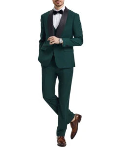 Stacy Adams - Green 3 Piece Hybrid Fit Tuxedo Satin Shawl Lapel -Alberto Nardoni Shop SMT282H1 11 03
