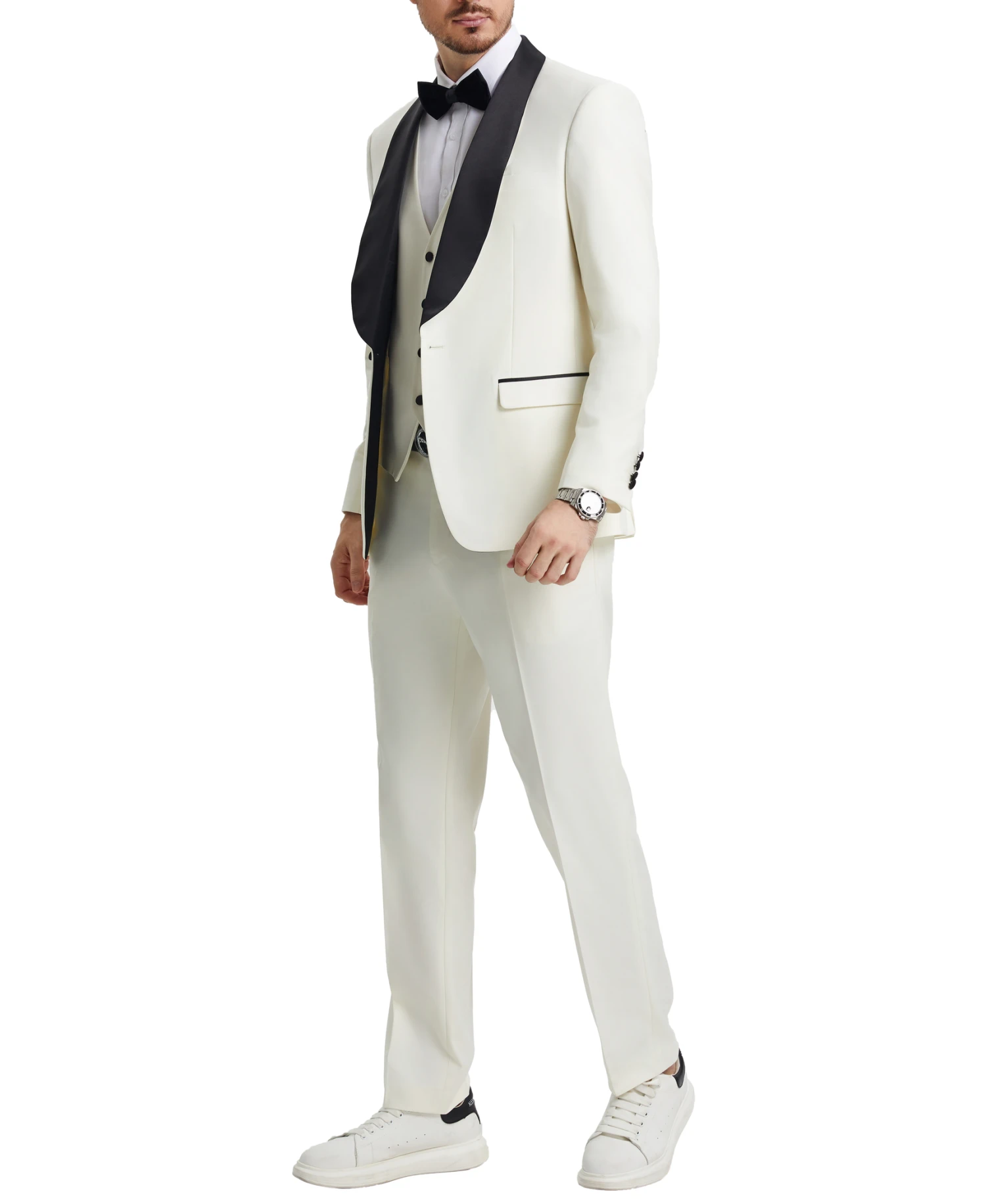 Stacy Adams - Ivory 3 Piece Hybrid Fit Tuxedo Satin Shawl Lapel 2 Stacy Adams - Ivory 3 Piece Hybrid Fit Tuxedo Satin Shawl Lapel - Image 2