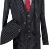 Odyssey Collection - Black Regular Fit 3 Piece Suit 2 Button Gangster Stripe