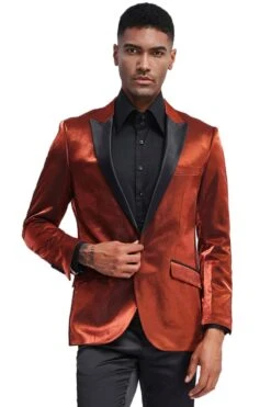 Rust Men's Slim Fit Satin Tuxedo Jacket For Prom 2025 & Wedding