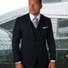 3 Piece Suit - Navy Blue Three Piece Suit -Mens 2 Button Modern Fit Vested Pick Stich Suit In Navy Blue