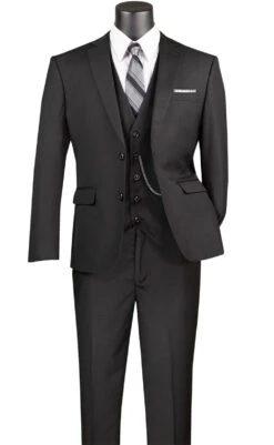 Slim Fit Men's Suit 3 Piece 2 Button In Black